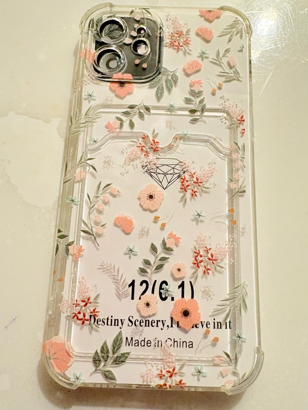 Floral Clear Phone Case with Pink Flower Design for iPhone 12